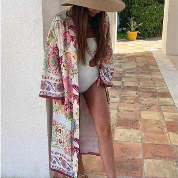 Zara Floral Kimono Belted Long Robe Women Size XS NEW NWT 7864/029